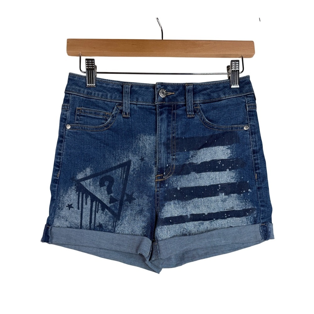 Guess Womens High Waisted Denim Shorts Blue American Flag Size 27